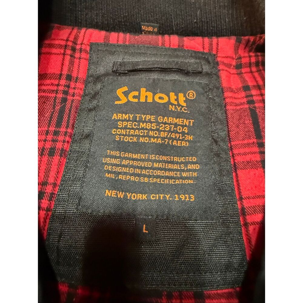 Schott Bros military/bomber Sz L Black Red Flannel Lined Hooded Jacket Sz L Rar - Picture 7 of 10